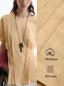 Aalyst Women's Simple Solid Color Pleated Short Sleeve Fashion Blouse, Summer