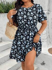 EMERY ROSE Đầm mùa hè tay ngắn cổ tròn họa tiết hoa cỡ lớn - màu đen - Xem 4