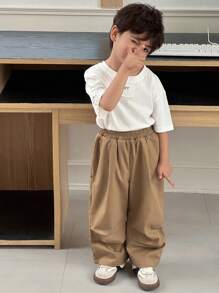 Dazy Kids Pantalones casuales sueltos de unicolor con cordón en la cintura para niño