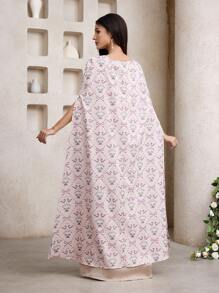 Al Najma Kaftan largo con estampado integral y decoración con rhinestones, vestido tradicional elegante turco y árabe para mujer