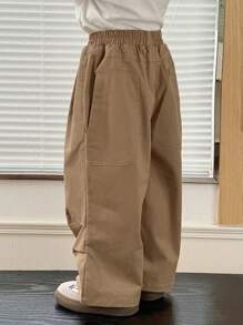 Dazy Kids Pantalones casuales sueltos de unicolor con cordón en la cintura para niño