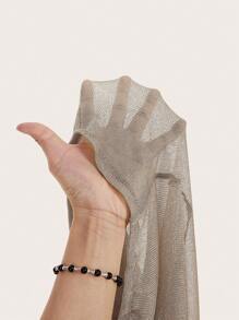 Hauture Vacation Semi-Sheer Metallic Backless Halter Neck Top With Stone Chain - Silver - View 7