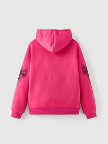 ROMWE Grunge Punk 十字印花口袋连帽拉链长袖卫衣，适合毕业季、返校季、毕业典礼、教师节等场合，女士款。 - 玫紅色 - 查看 3