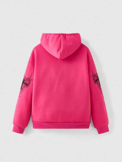 Grunge Punk Cross Print Pocket Hooded Zip-Up Long Sleeve Sweatshirt Graduation,Back To School Outfits,Graduation,Teacher Outfits For Women,Back To School