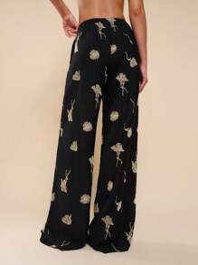 COSMINA 女士刺绣装饰休闲百搭直筒裤，适合日常穿着 - 黑色 - 查看 3