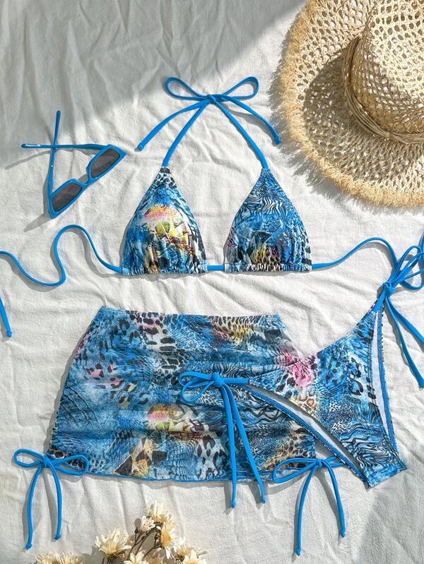 SHEIN Women's Leopard Print Bikini Swimsuits Set, Multiple Piece, Vacation, Casual, Swimming Pool, Beach, Sunbathing, Sexy Bathing Suit