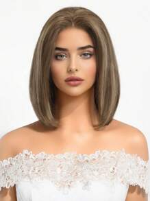 Peluca con cabello humano recto de bob corto, color miel marrón, con lace frontal de 13*4 pulgadas y lace transparente, 100% cabello humano Remy para mujeres