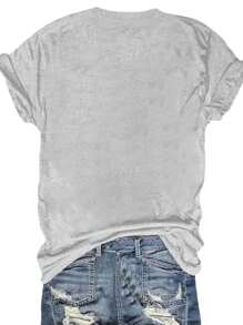 SHEIN LUNE Áo thun cổ tròn tay ngắn in họa tiết băng cassette nhạc lễ hội cỡ lớn cho nữ - màu xanh lá - Xem 2