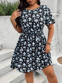 EMERY ROSE Đầm mùa hè tay ngắn cổ tròn họa tiết hoa cỡ lớn - màu đen - Xem 1