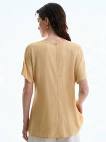 Aalyst Women's Simple Solid Color Pleated Short Sleeve Fashion Blouse, Summer