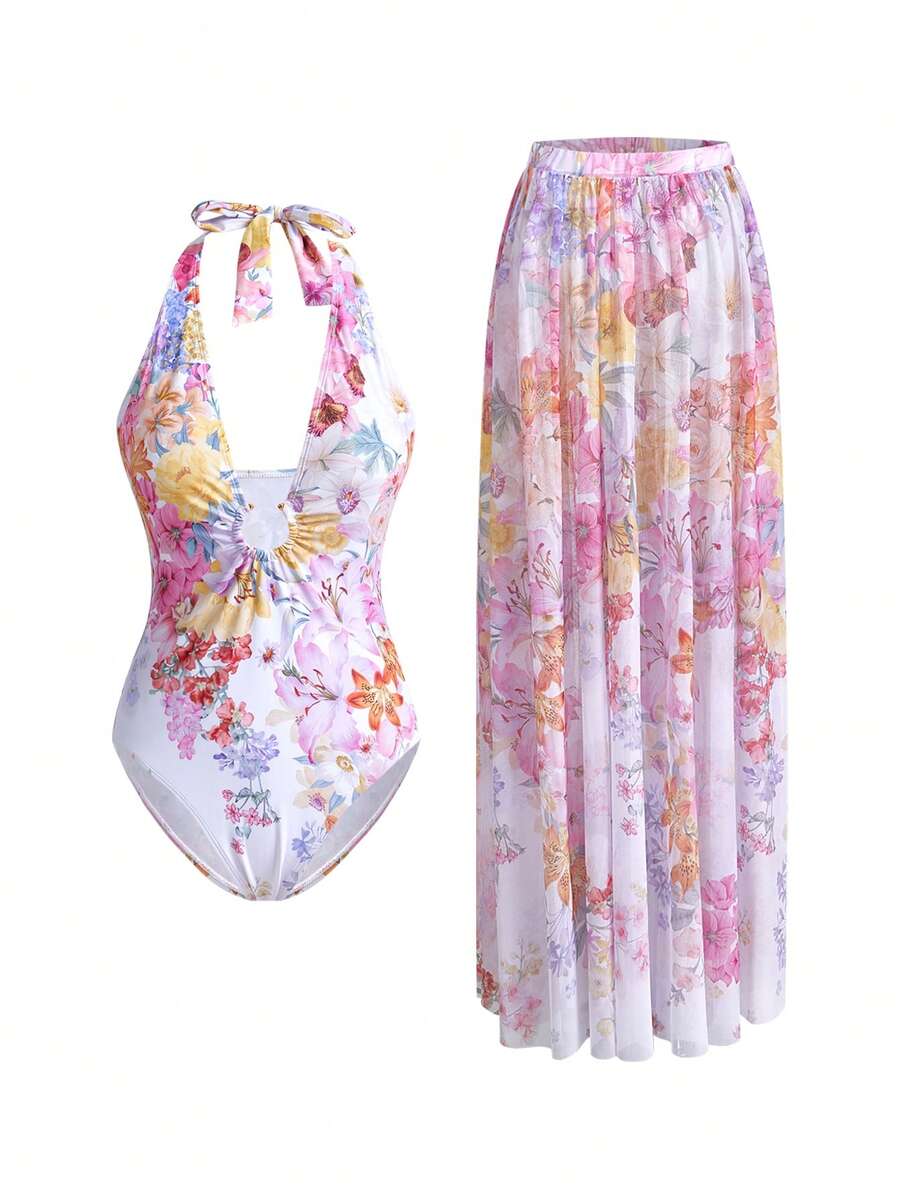 Swim Oasis Women's Romantic Luxury Ombre Floral Print One Piece Swimsuit - Multicolor - View 1