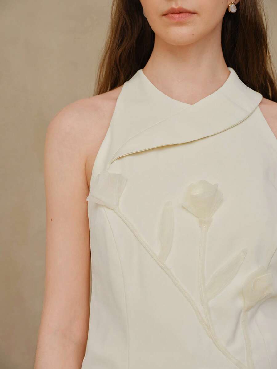 MOTF PREMIUM 花卉贴片挂脖上衣 - 杏色 - 查看 2