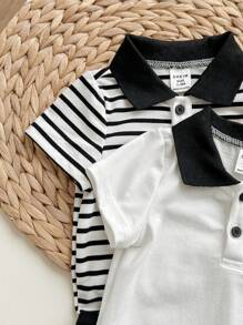 Set de 2 piezas de raniper casual con rayas para bebé recién nacido niño, adecuado para fiesta de cumpleaños, ceremonia, boda, baby shower