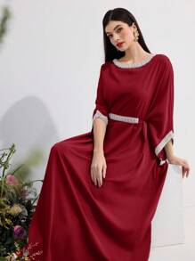 Al Najma 优雅女士珍珠串珠腰部宽松连衣裙 - 紅色 - 查看 7