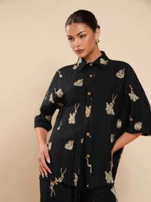 COSMINA Women's Embroidered Front Button Summer Casual Versatile Shirt - Black - View 6