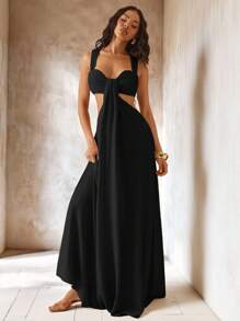 Hauture 女士纯色镂空心形领口优雅无袖连衣裙