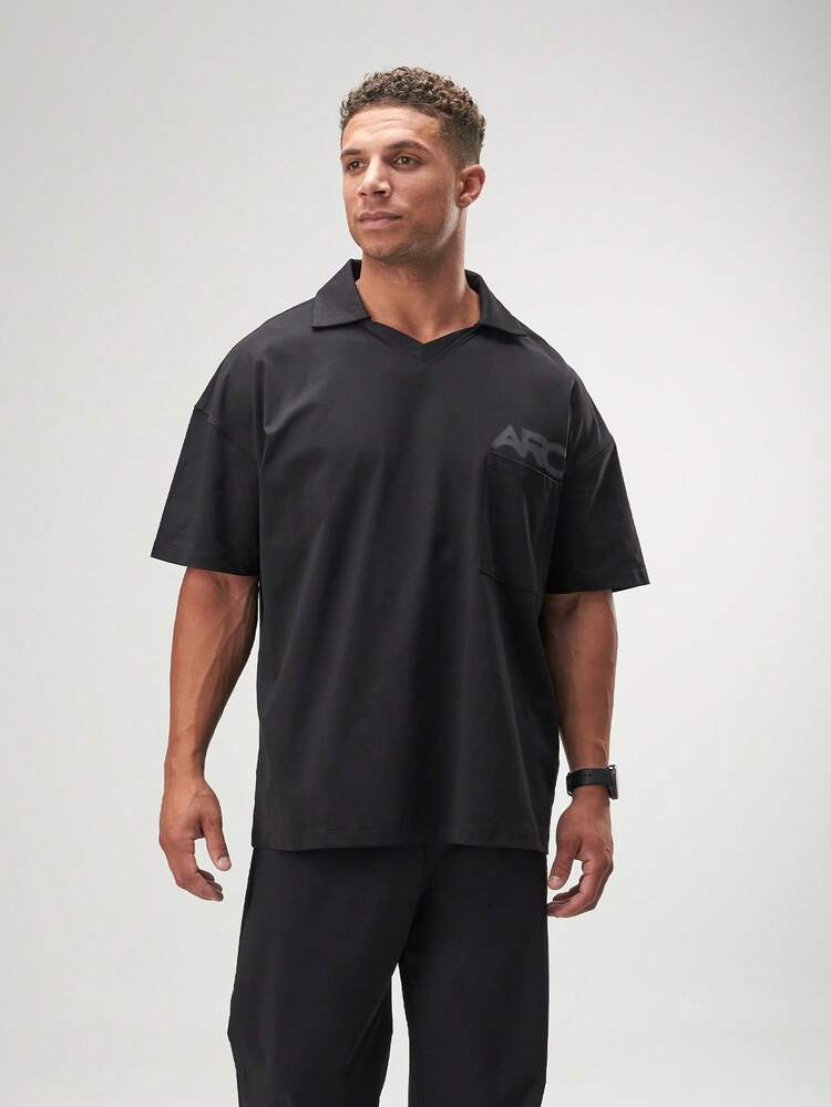 ARC Activewear Oversized Long Sleeve T Shirt Performance Top Gym Workout Jersey Polo - Black - View 4