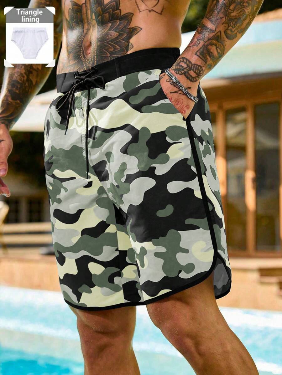 Manfinity Swimmode Men's Casual Camo Print Beach Shorts - Multicolor - View 1