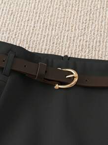 Franclia Petite Shorts Confortáveis e Casuais de Verão para Mulheres, Estilo Chique Francês Versátil em Cor Sólida com Bolso Falso e Cinto - Preto - Visão 3