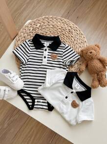 Set de 2 piezas de raniper casual con rayas para bebé recién nacido niño, adecuado para fiesta de cumpleaños, ceremonia, boda, baby shower