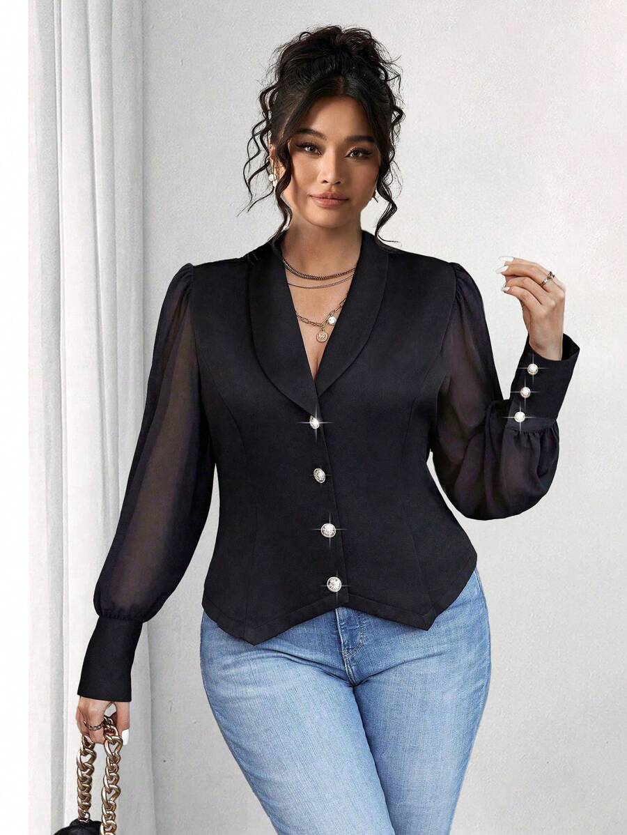 Elenzga Plus Size Cape Collar Lantern Sleeve Blazer Graduation,Back To School,Teacher Outfits For Women Fall Cloth For Women Autumn - Black - View 1