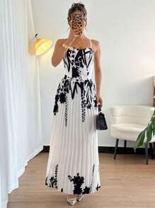 Chiquease Islaluna Casual Minimalist Digital Print Camisole Top And Pleated Skirt 2 Pieces Set