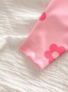 Bộ trang phục 2 món cho bé gái sơ sinh, áo len tay ngắn họa tiết hoa đáng yêu và quần cạp chun, mùa hè - Hồng - Xem 3