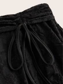 SHEIN ICON Women's Summer Lace Patchwork Beige Asymmetrical Drawstring Mini Skirt