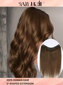 一片式 V 形夹式接发，后 V 形，100% 真人头发，蜜棕色直发，适合女性，易于造型、轻盈、透气、隐形，适合所有发质和日常佩戴 S4 - S4 - 查看 1