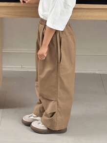 Dazy Kids Pantalones casuales sueltos de unicolor con cordón en la cintura para niño