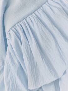 Elamini 米色度假风百褶宽松腰部双层雪纺短裙 - 淺藍色 - 查看 7