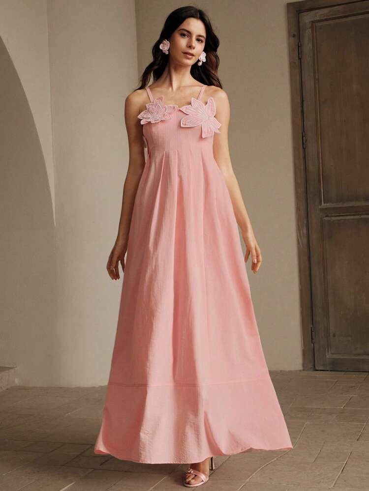 女性用 新作エレガントなファッション フローラル刺繍ノースリーブAラインワンピース、デート、パーティー、ハロウィン、クリスマスに最適、ウエストシェイプ スリミングフィット、フローイングマキシドレス、イブニングガウン