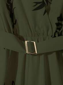 Franclia 时尚束腰无袖花卉印花阔腿裤，杏色黑色，春夏百搭 - 軍綠色 - 查看 3