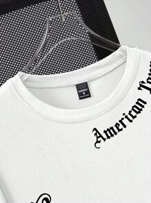 Manfinity LEGND 男士休闲字母印花圆领短袖T恤，夏季 - 彩色 - 查看 5