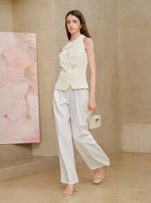 MOTF PREMIUM 花卉贴片挂脖上衣 - 杏色 - 查看 7