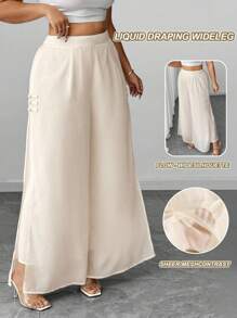 Elenzga Pantaloni eleganti con fessura, in chiffon, con bottoni, taglie forti