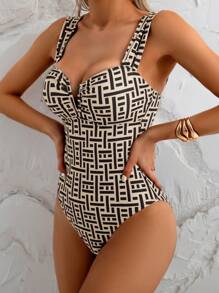Swim Vcay Women's Summer Beach Vacation Style All-Over Printed Ruched Bust One-Piece Swimsuit