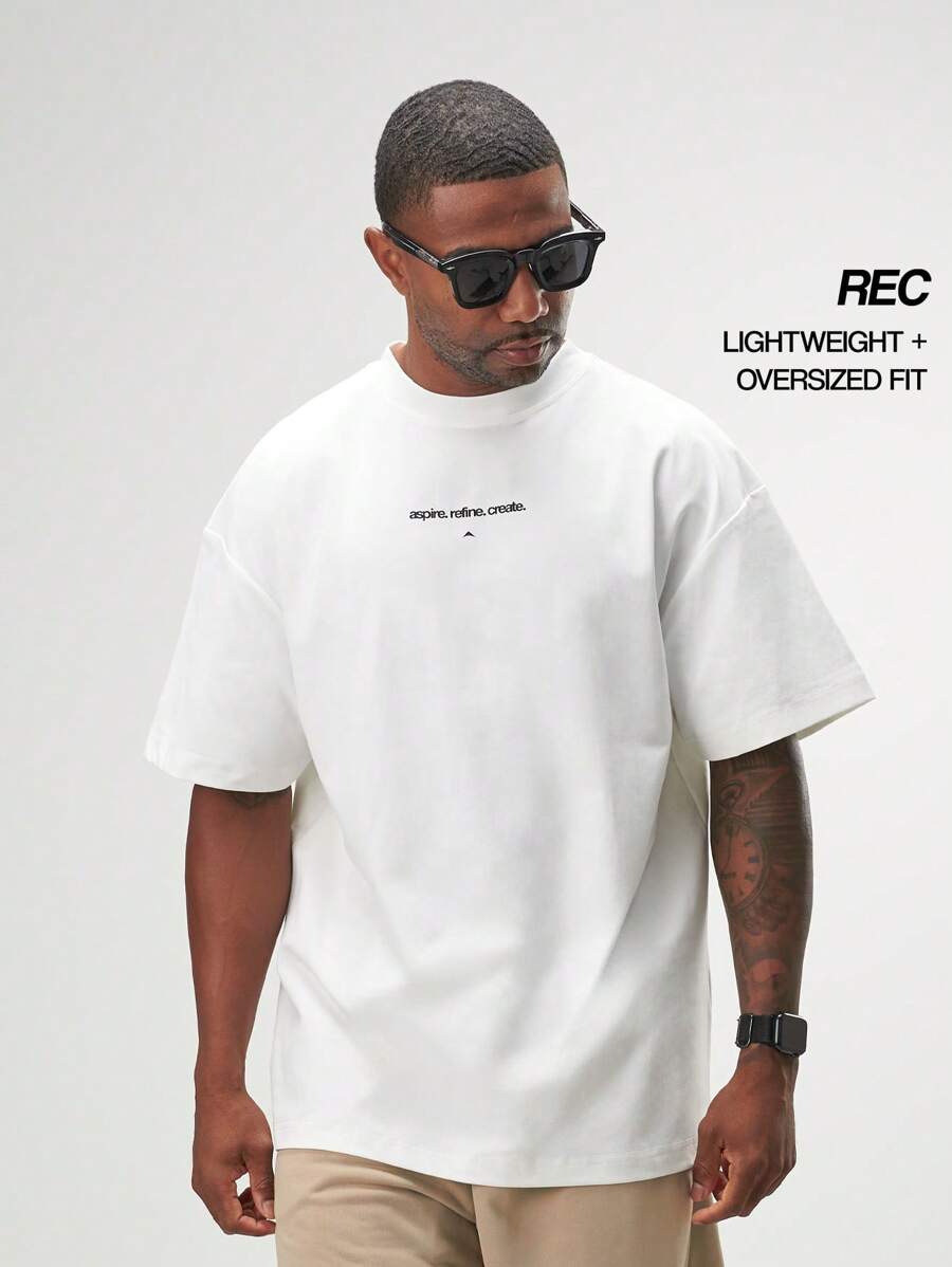 ARC Men's Oversized T-Shirt Drop Shoulder Casual Gym Top Heavyweight Streetwear Tee - White - View 1