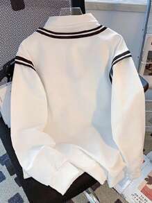 Resyla Women's Casual Bow & Striped Patchwork Sweatshirt Graduation,Back To School,Graduation,Teacher For Women,Back To School Pullover Fall - White - View 2