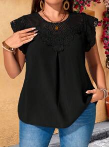 EMERY ROSE Plus Size Women Water-Soluble Lace Tunic Tops Dressy Blouses , Vacation Summer,Going Out Tops,Back To School