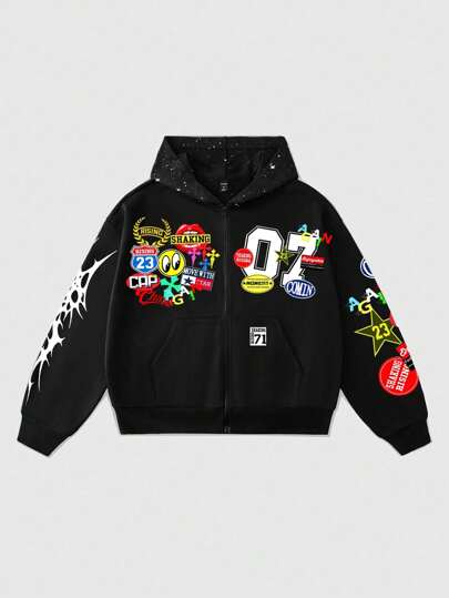 Street Life Men's Loose Cropped Sequin Decorated Sweatshirt Sweatshirt, Streetwear