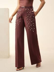 Anewsta Mono de moda elegante de verano para mujer con pantalón y detalles de cuentas - Rojo violeta - Ver 6