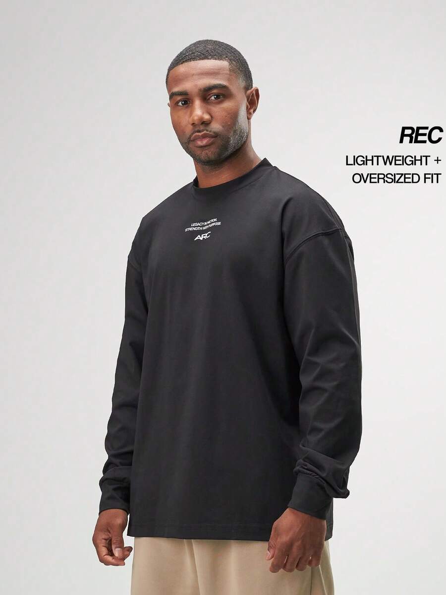 ARC Activewear 超大长袖 T 恤 高性能上衣 健身房运动 - 黑色 - 查看 1