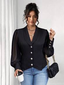 Elenzga Plus Size Cape Collar Lantern Sleeve Blazer Graduation,Back To School,Teacher Outfits For Women Fall Cloth For Women Autumn - Black - View 3