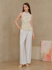 MOTF PREMIUM 花卉贴片挂脖上衣 - 杏色 - 查看 4