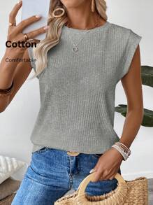 EMERY ROSE Camiseta de mujer de manga murciélago de cuello redondo y unicolor para tallas grandes de verano - Gris - Ver 1