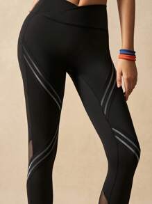 VARSIVA 女式紧身裤网眼拼接松紧腰黑色紧身裤 - 黑色 - 查看 10