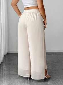 Elenzga Pantaloni eleganti con fessura, in chiffon, con bottoni, taglie forti