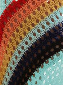 SHEIN LUNE Áo chui đầu dệt kim khoét lỗ nhiều màu sắc, áo choàng rộng rãi phong cách Boho, áo len dài tay, thích hợp cho các buổi đi chơi, chống nắng, xuân thu, trang phục đi hộp đêm, tiệc tùng, sinh nhật thu đông - Màu xanh nhạt - Xem 7