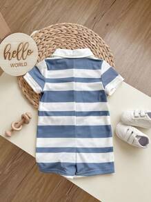 Mono de rayas de manga corta y cuello con solapa y shorts casuales para recién nacido (niño/niña)